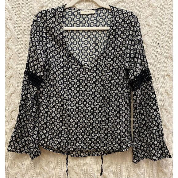 Elodie Tops - Elodie Anthropologie Women's Black Floral Boho Peasant Top‎ Lace Slv Sz S